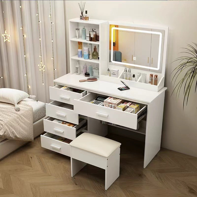 Multi-Drawer Mirrored Bedroom Multifunctional Dressing Table White (90*40*132cm)