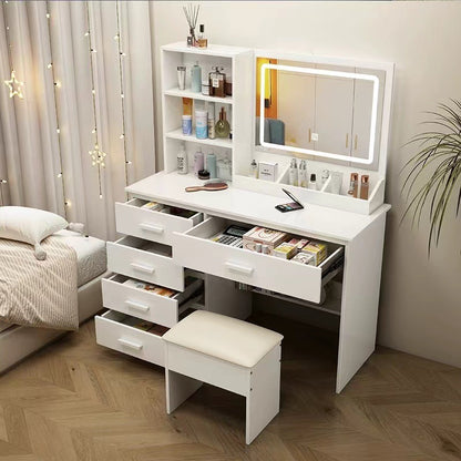 Multi-Drawer Mirrored Bedroom Multifunctional Dressing Table White (90*40*132cm)