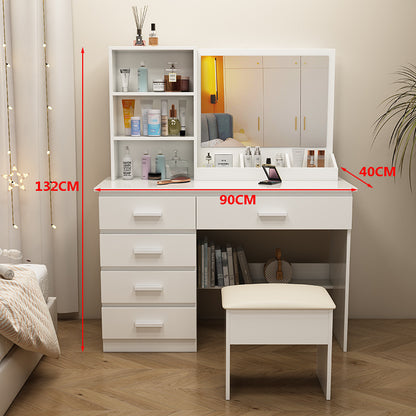 Multi-Drawer Mirrored Bedroom Multifunctional Dressing Table White (90*40*132cm)