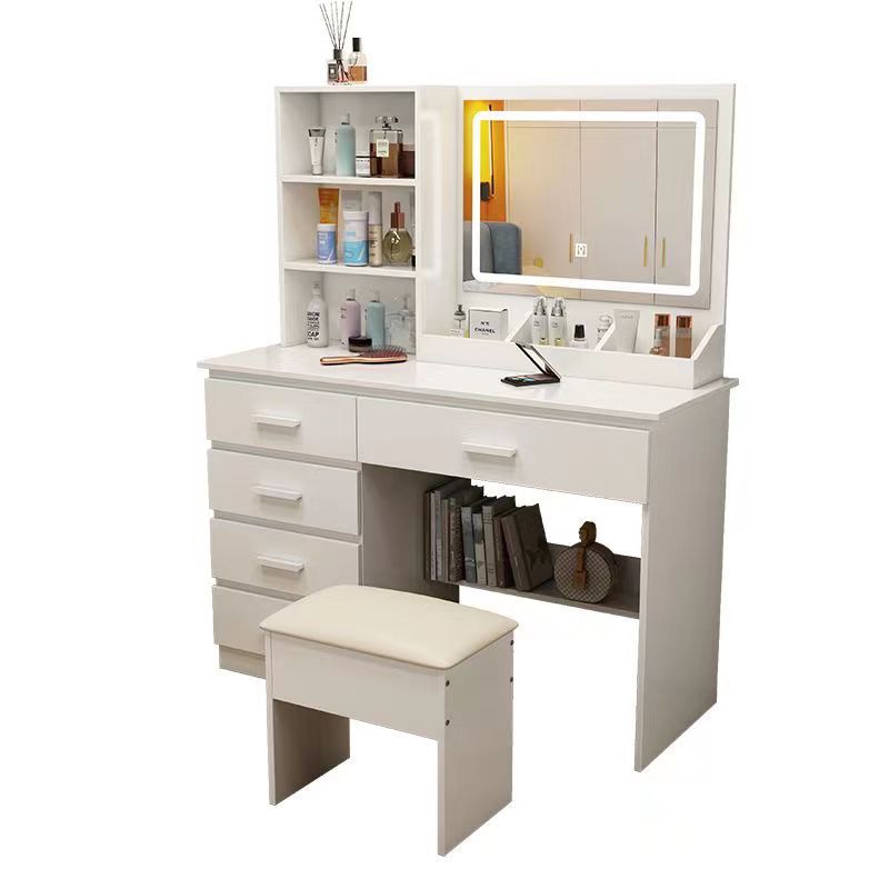 Multi-Drawer Mirrored Bedroom Multifunctional Dressing Table White (90*40*132cm)
