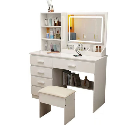 Multi-Drawer Mirrored Bedroom Multifunctional Dressing Table White (90*40*132cm)