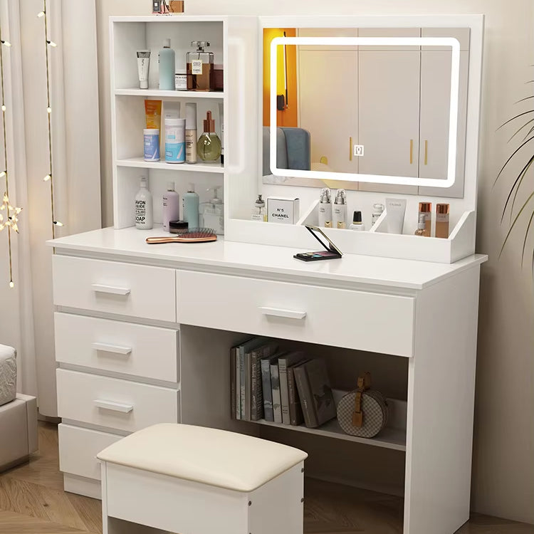 Multi-Drawer Mirrored Bedroom Multifunctional Dressing Table White (90*40*132cm)