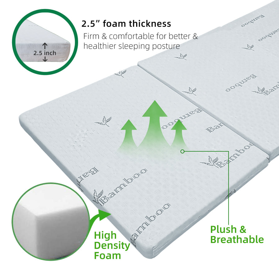 Latex Feel Foldable Anti-Static Bamboo Foam Mattress (190CM x 90CM x 7CM) 2.5 Inches