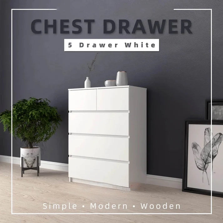 5 Layers Chest Drawer / White Colour (L79cm x W40cm x H105cm)