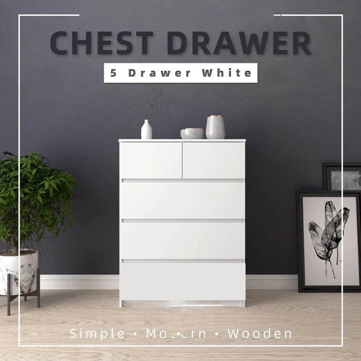 5 Layers Chest Drawer / White Colour (L79cm x W40cm x H105cm)
