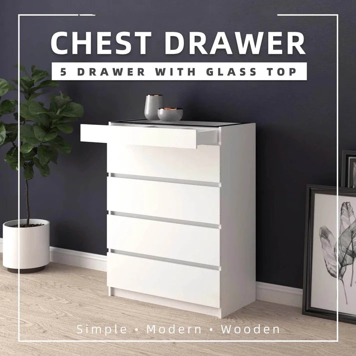 4 Layers Chest Drawer / White Colour (L79cm x W40cm x H103.5cm)