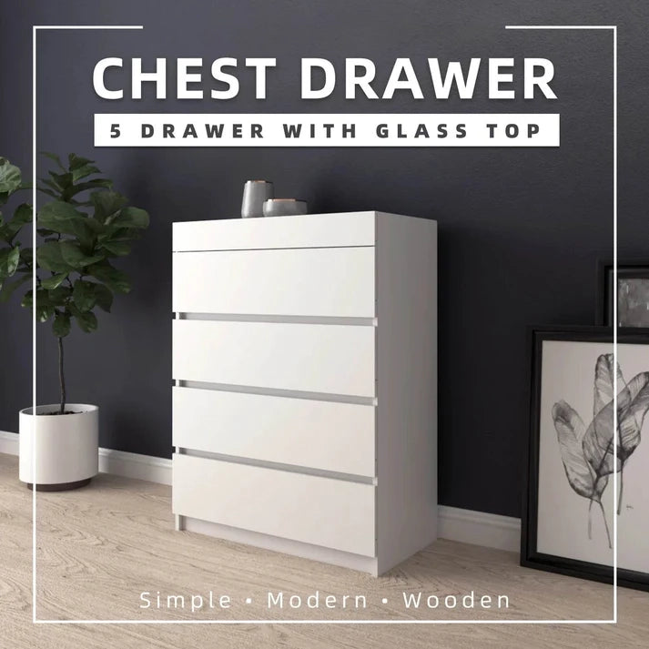 4 Layers Chest Drawer / White Colour (L79cm x W40cm x H103.5cm)
