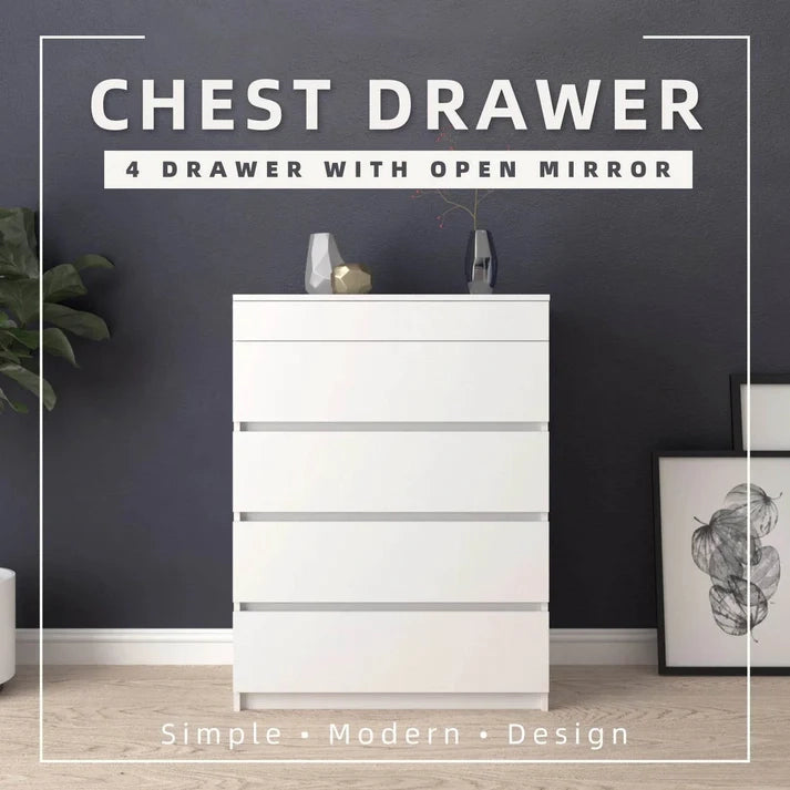 4 Layers Chest Drawer with Door  / White Colour (L79cm x W40cm x H105cm)