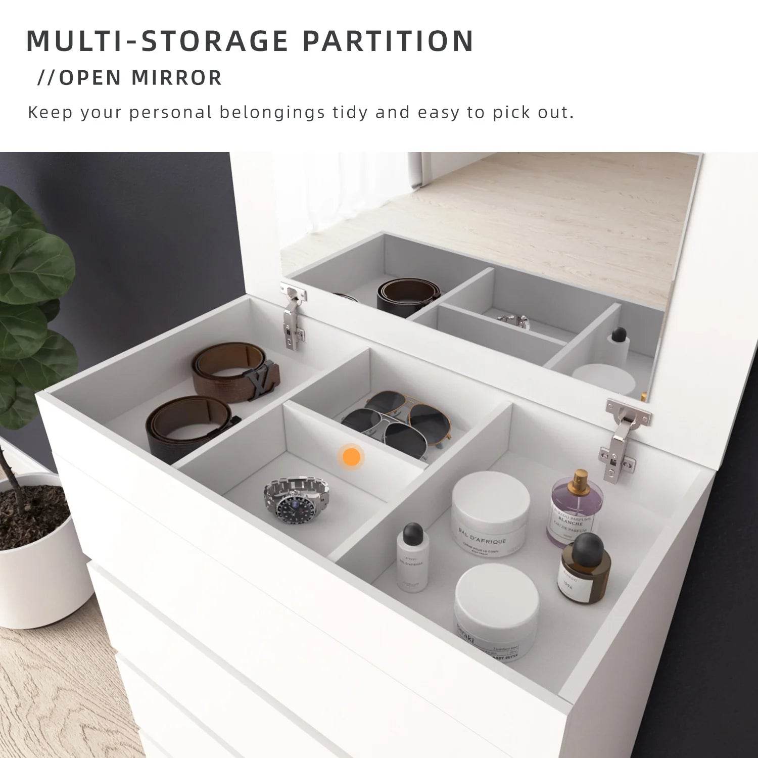 4 Layers Chest Drawer with Door / White Colour (L79cm x W40cm x H105cm) - Thebrands