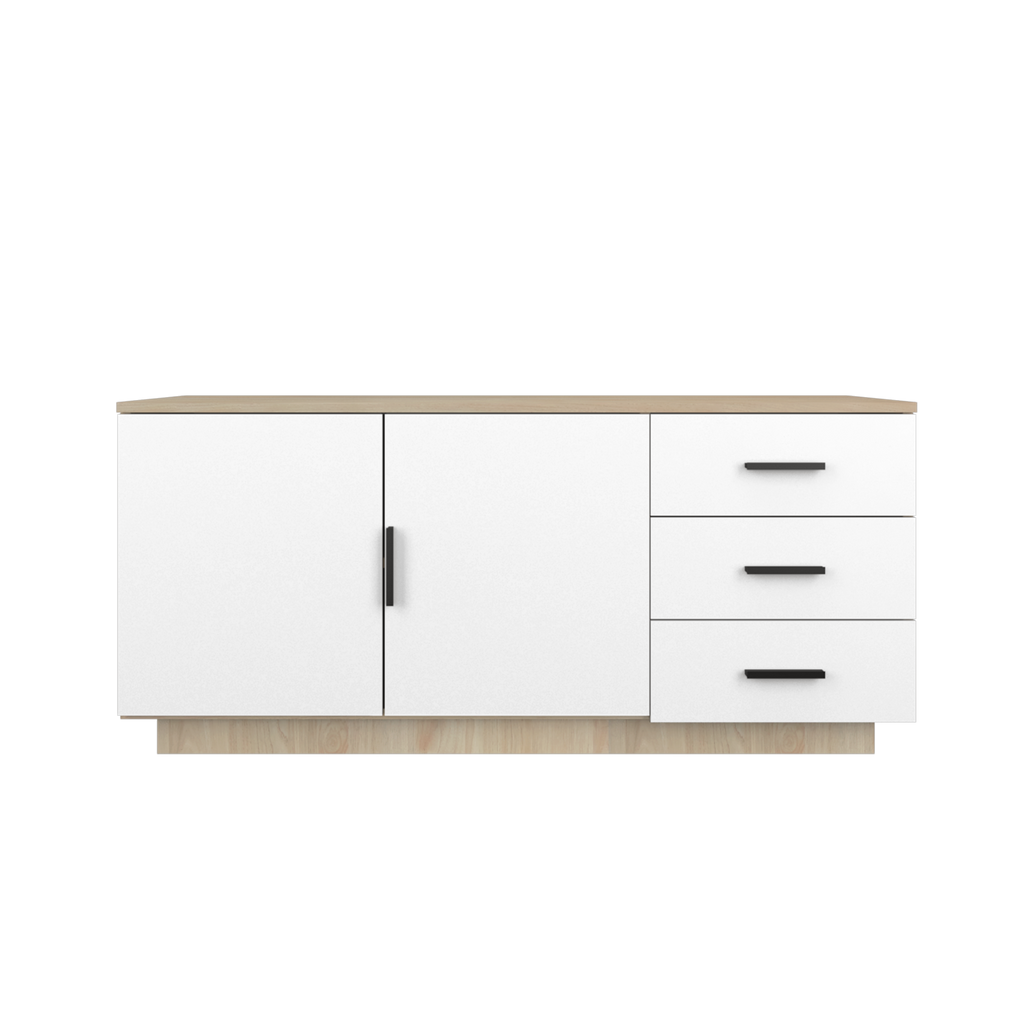 Mobile Pedestal Display Cabinet  - Natural Oak + White