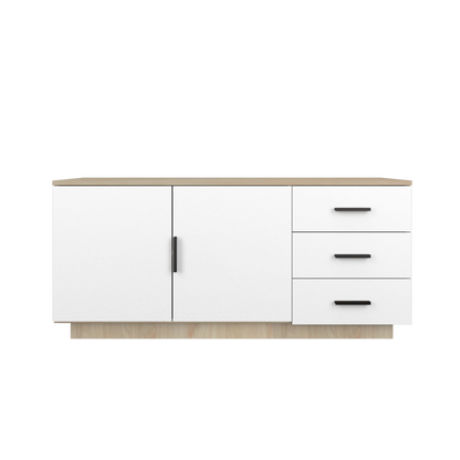 Mobile Pedestal Display Cabinet  - Natural Oak + White