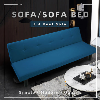 3 Seater Linen Fabric Foldable Sofa Bed - Blue