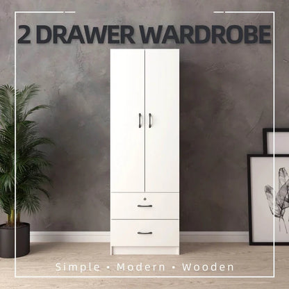 2 Door Wardrobe with 2 Drawer  / White Colour (L60cm x W41cm x H179cm)