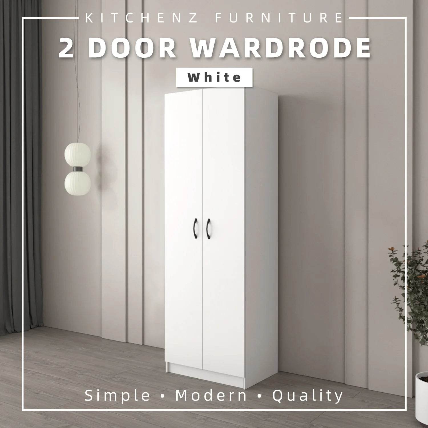 2 Door Wardrobe with Hanging Rod / White Colour (L60cm x W40cm x H179cm) - Thebrands