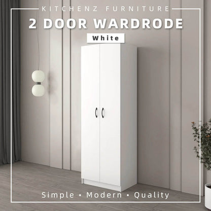 2 Door Wardrobe with Hanging Rod / White Colour (L60cm x W40cm x H179cm) - Thebrands