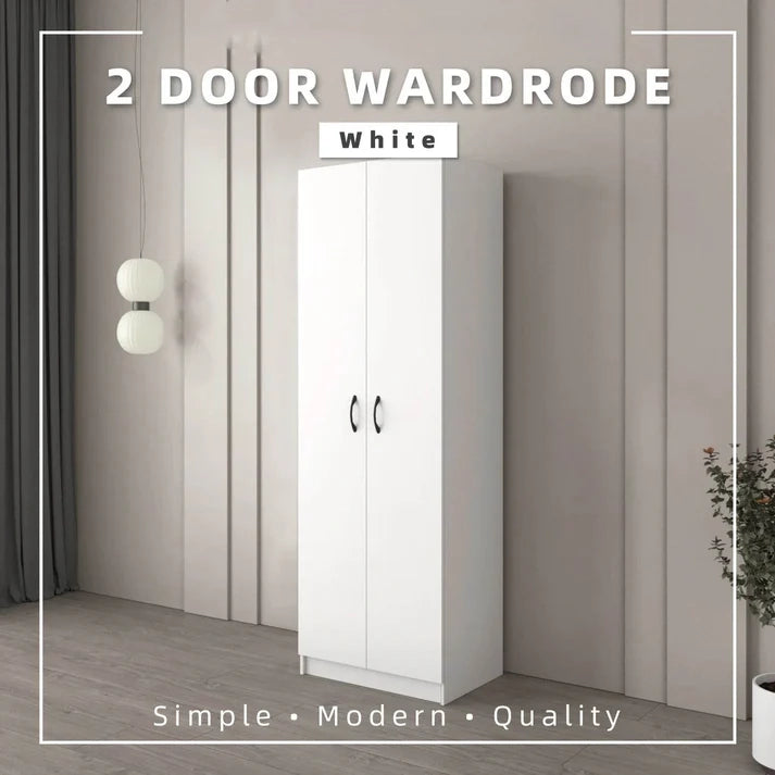 2 Door Wardrobe with Hanging Rod / White Colour (L60cm x W40cm x H179cm)