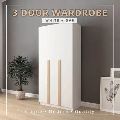 3 Door Wardrobe With Hanging Rod / White Colour (L90.2cm x W40cm x H182cm)