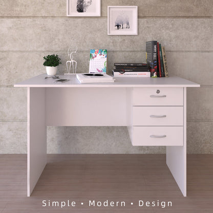 4FT Writing Table Solid Board with 1 Locker + 2 Drawers White (120CM x 60CM x 75CM)
