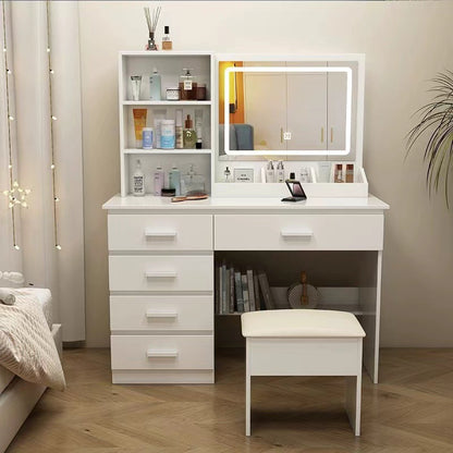 Multi-Drawer Mirrored Bedroom Multifunctional Dressing Table White (90*40*132cm)