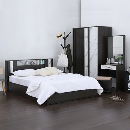 MARYDEL Bedroom Set (Bed, SL.Wardrobe, Dressing Table) Brownie White Marble