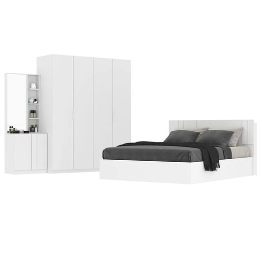 MELODIAN Bedroom Set 5 ft. (Bed, 4 D-Wardrobe, D-Table) - White