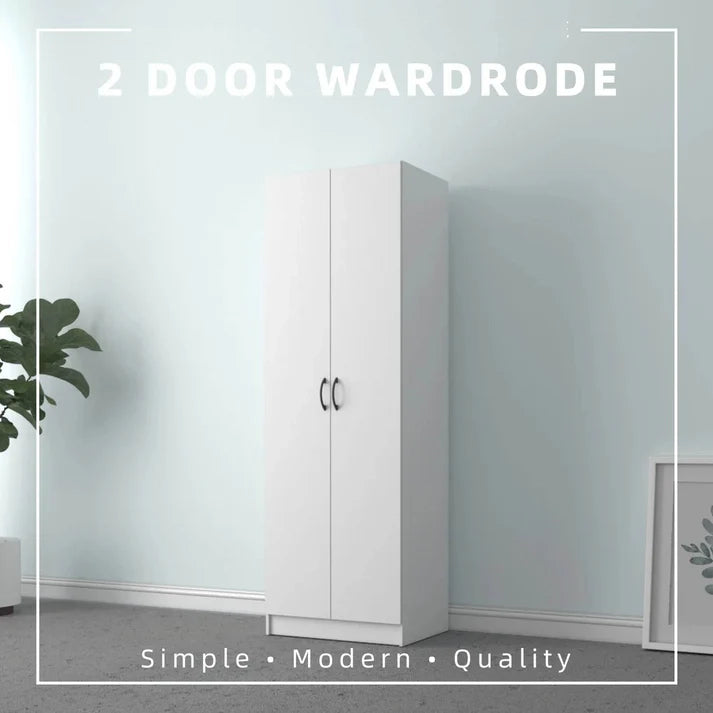 2 Door Wardrobe  with Hanging Rod / White Colour (L60cm x W41.5cm x H1179.2cm)