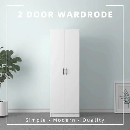 2 Door Wardrobe  with Hanging Rod / White Colour (L60cm x W41.5cm x H1179.2cm)
