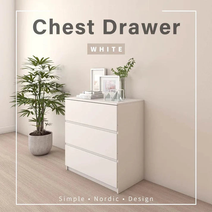 Chest Drawer with 3 Layer / White Colour (L60cm x W40cm x H81.5cm)