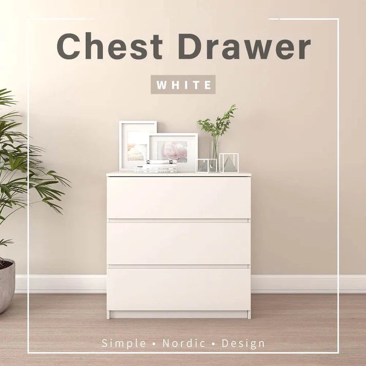 Chest Drawer with 3 Layer / White Colour (L60cm x W40cm x H81.5cm)