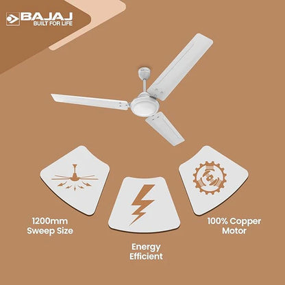 BAJAJ GLOSSY WHITE CEILING FAN 1200MM CLASSICO 12SI 48''