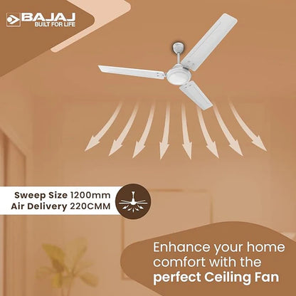 BAJAJ GLOSSY WHITE CEILING FAN 1200MM CLASSICO 12SI 48''