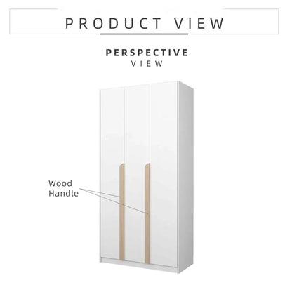 3 Door Wardrobe With Hanging Rod / White Colour (L90.2cm x W40cm x H182cm)