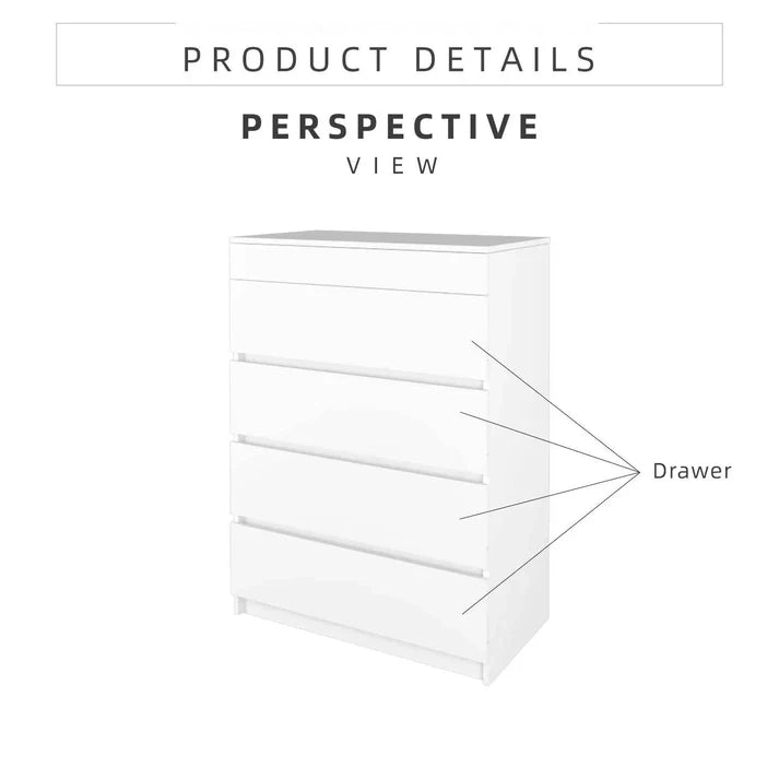 4 Layers Chest Drawer with Door  / White Colour (L79cm x W40cm x H105cm)