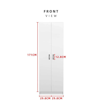 2 Door Wardrobe with Hanging Rod / White Colour (L60cm x W40cm x H179cm) - Thebrands