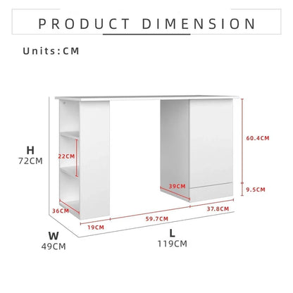 3.9FT study Desk Writing Table Office Table White (L119cm x W49cm x H75cm)