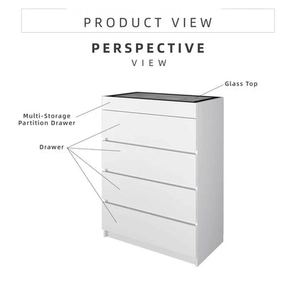 4 Layers Chest Drawer / White Colour (L79cm x W40cm x H103.5cm)