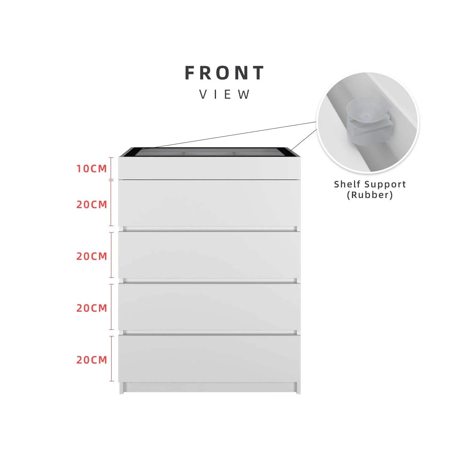 4 Layers Chest Drawer / White Colour (L79cm x W40cm x H103.5cm) - Thebrands