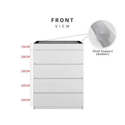 4 Layers Chest Drawer / White Colour (L79cm x W40cm x H103.5cm) - Thebrands