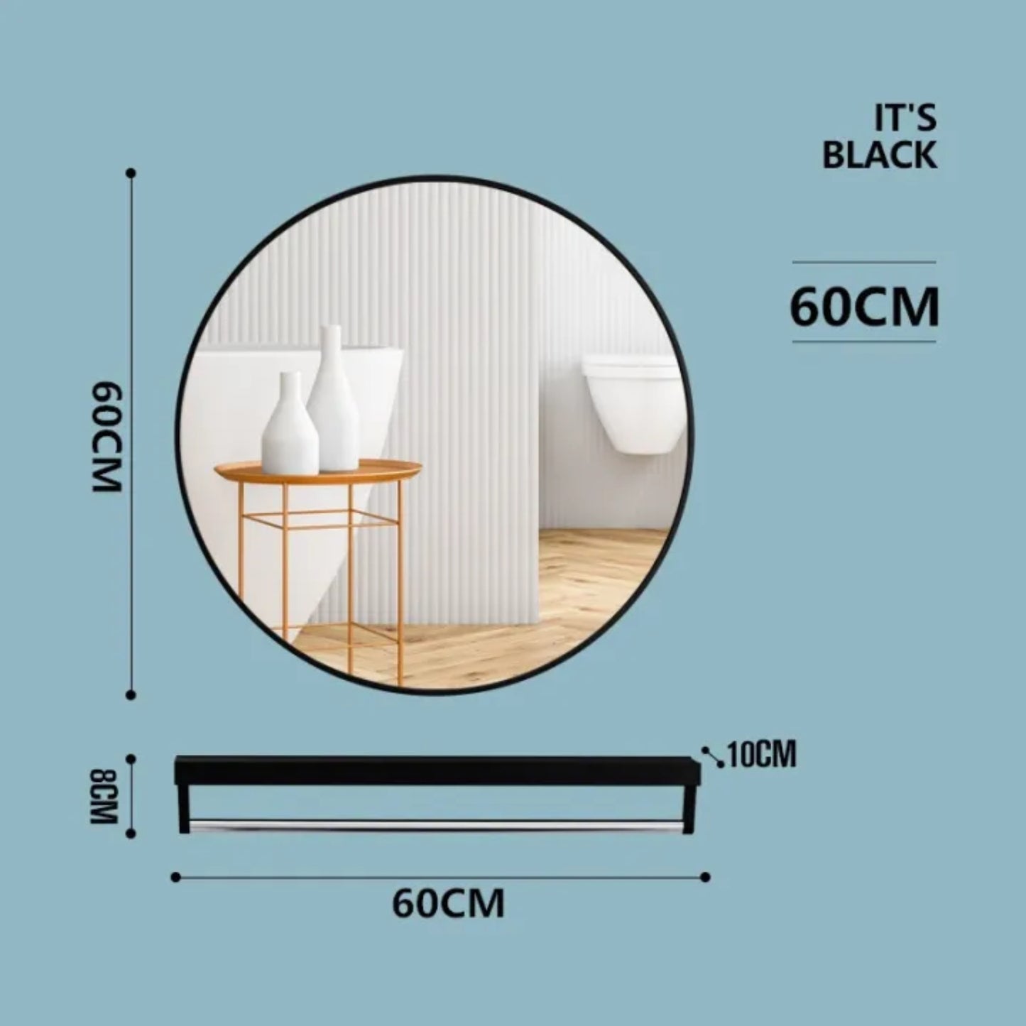 Round Bathroom Mirror -WH - 60 - Shelf