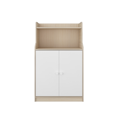 2 Doors Book Cabinet - Natural Oak + White