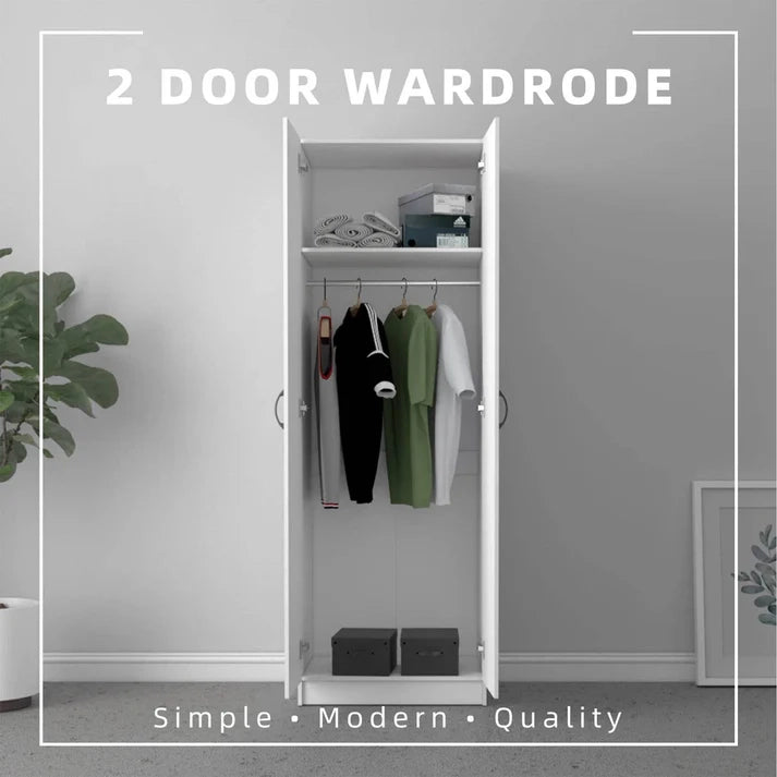 2 Door Wardrobe  with Hanging Rod / White Colour (L60cm x W41.5cm x H1179.2cm)