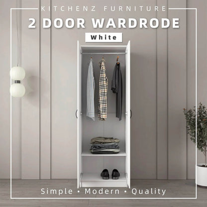 2 Door Wardrobe with Hanging Rod / White Colour (L60cm x W40cm x H179cm) - Thebrands
