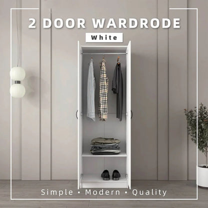 2 Door Wardrobe with Hanging Rod / White Colour (L60cm x W40cm x H179cm)