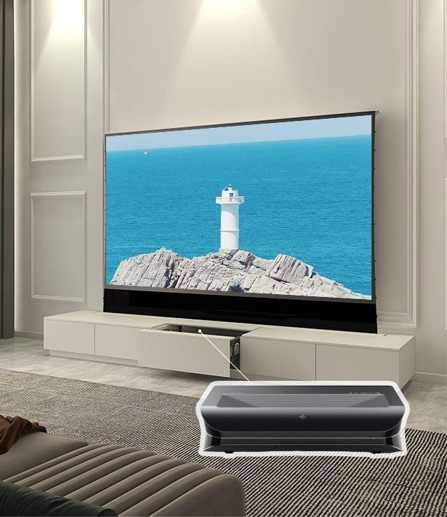 VIVIDSTORM Bundle-Projector&Screen&Motorised Laser TV Cabinet Monte Carlo