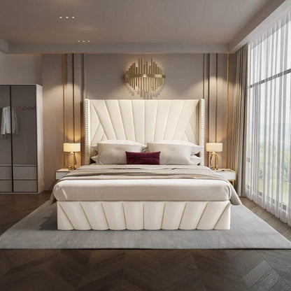 Storage King Bed PU Leather Cream White 180x200CM (VBF-03) - Thebrands