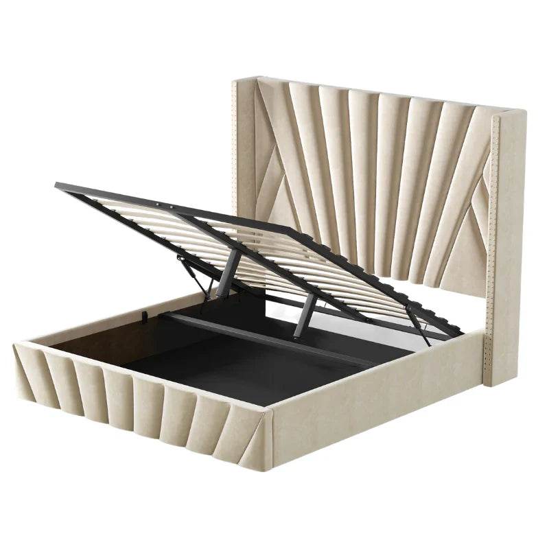 Storage King Bed PU Leather Cream White 180x200CM (VBF-03) - Thebrands