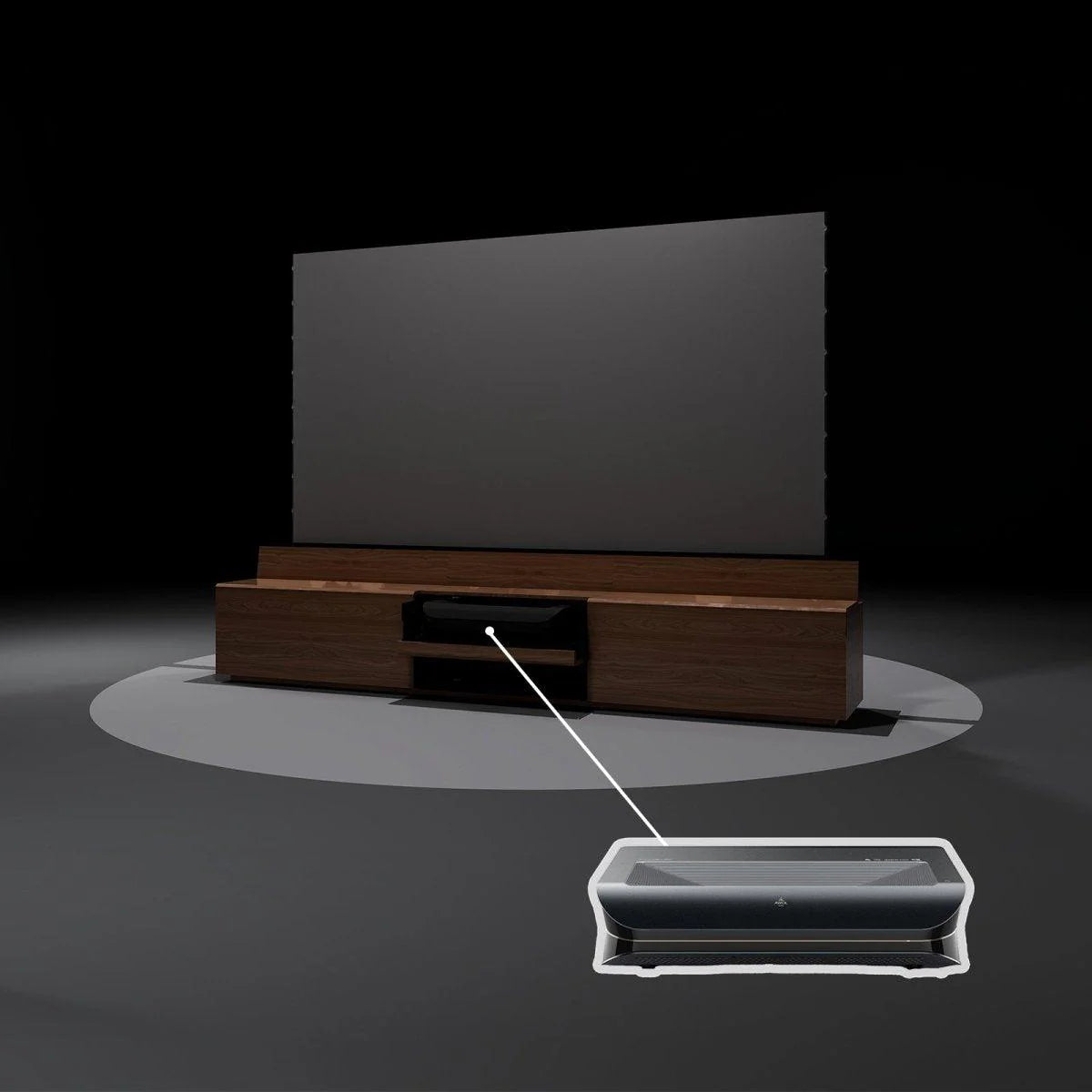 VIVIDSTORM Bundle - Projector & Screen & Fully Concealed Motorised Laser TV Cabinet Paris