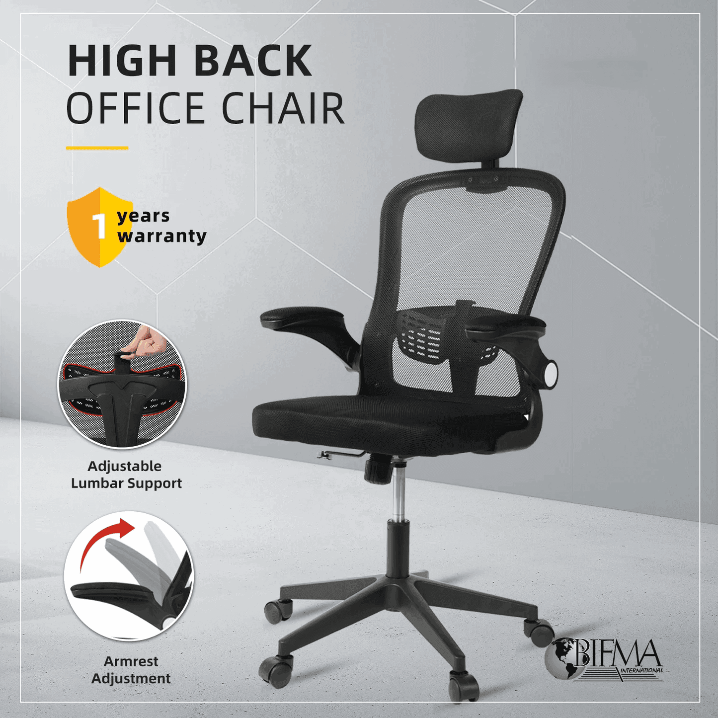High Back / Medium Back Office Chair Mesh - H124cm (H112-124cm x W59cm x D62cm) - Thebrands