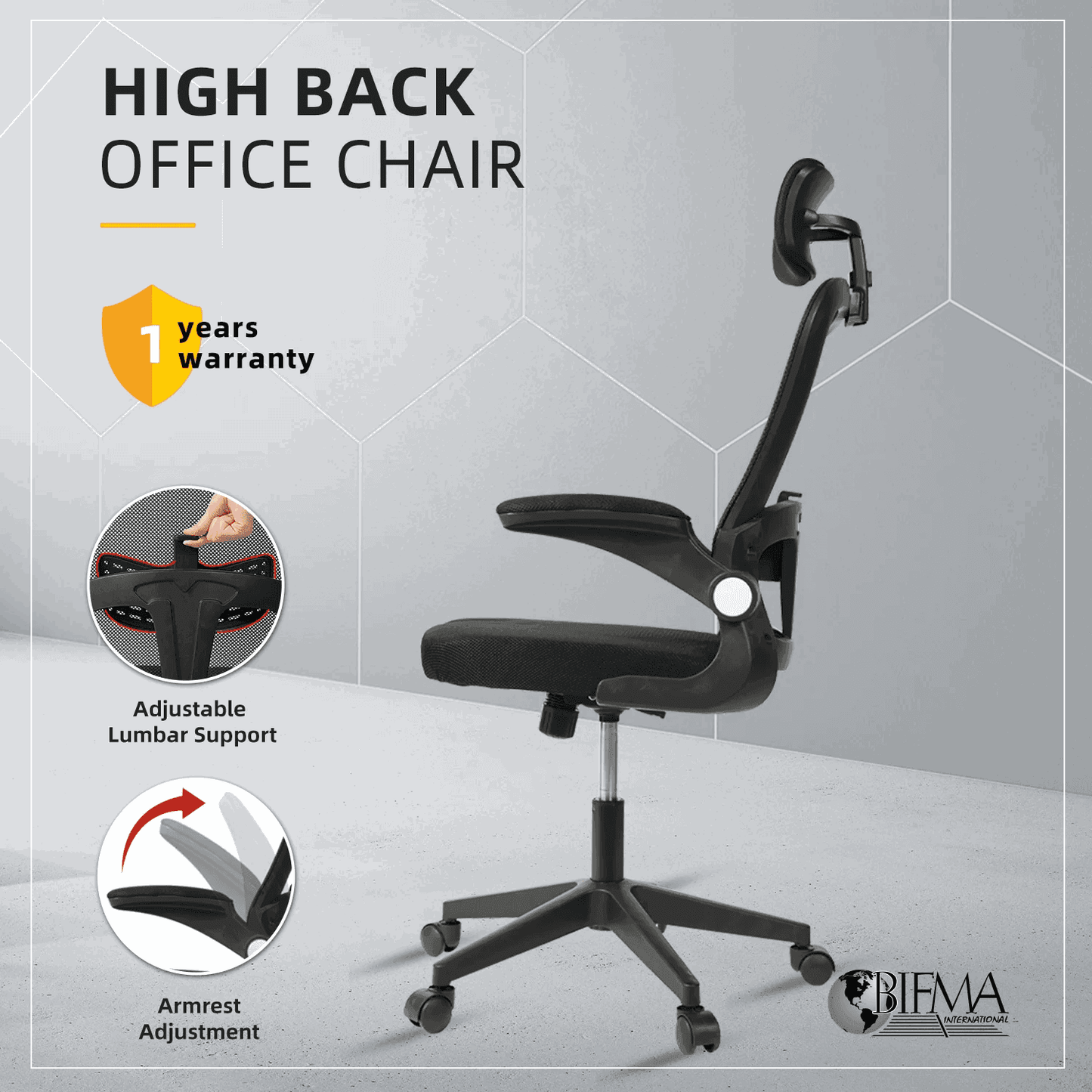 High Back / Medium Back Office Chair Mesh - H124cm (H112-124cm x W59cm x D62cm) - Thebrands