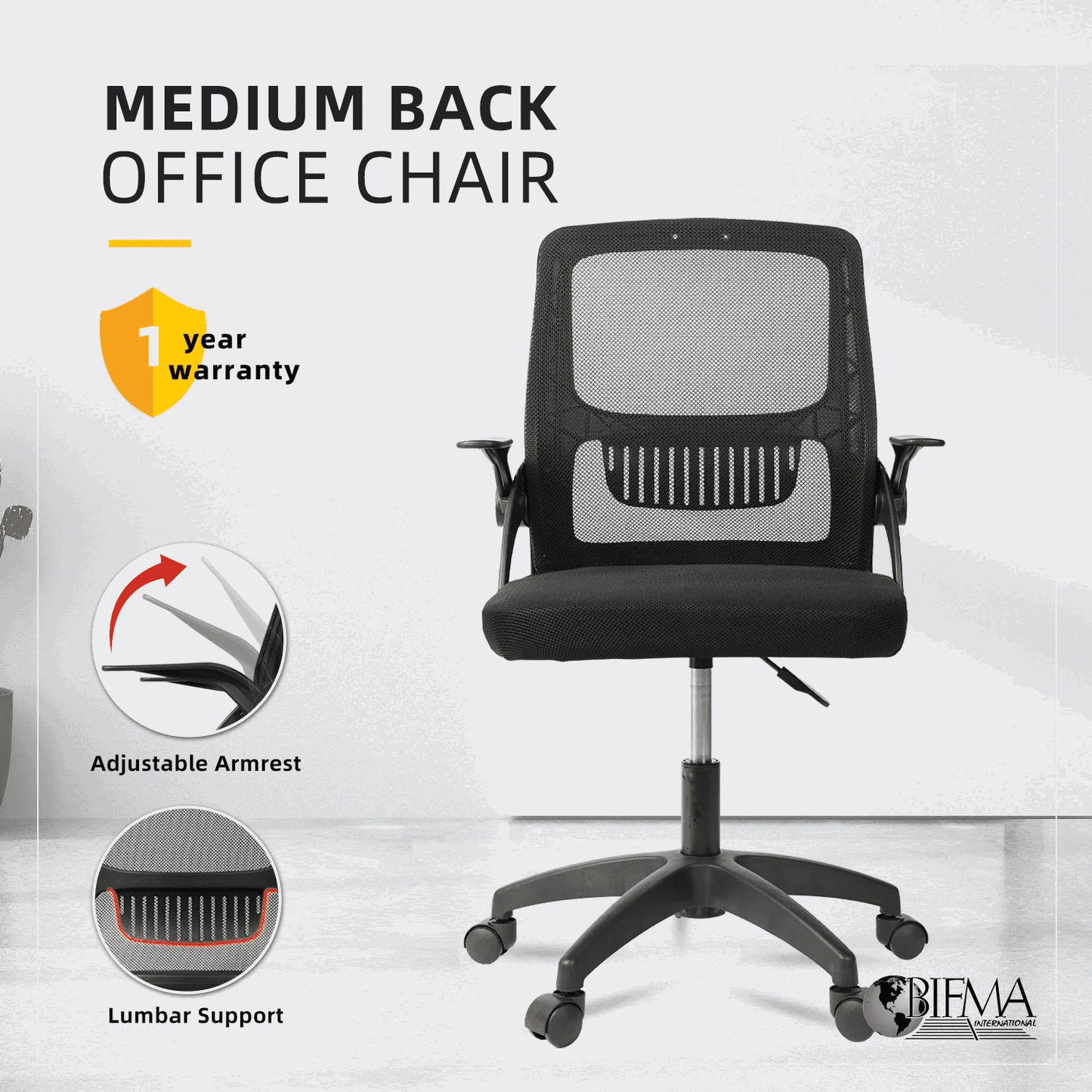 High Back / Medium Back Office Chair Mesh ( H87-97cm x W58cm x D55cm) - Thebrands